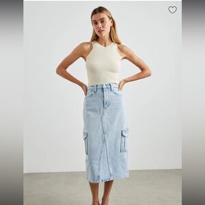 Rails Highland Cargo Denim Midi Skirt Light Wash Riviera Utility Pocket Slit 31